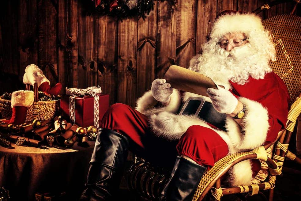 Santa sitting on a chair reading
