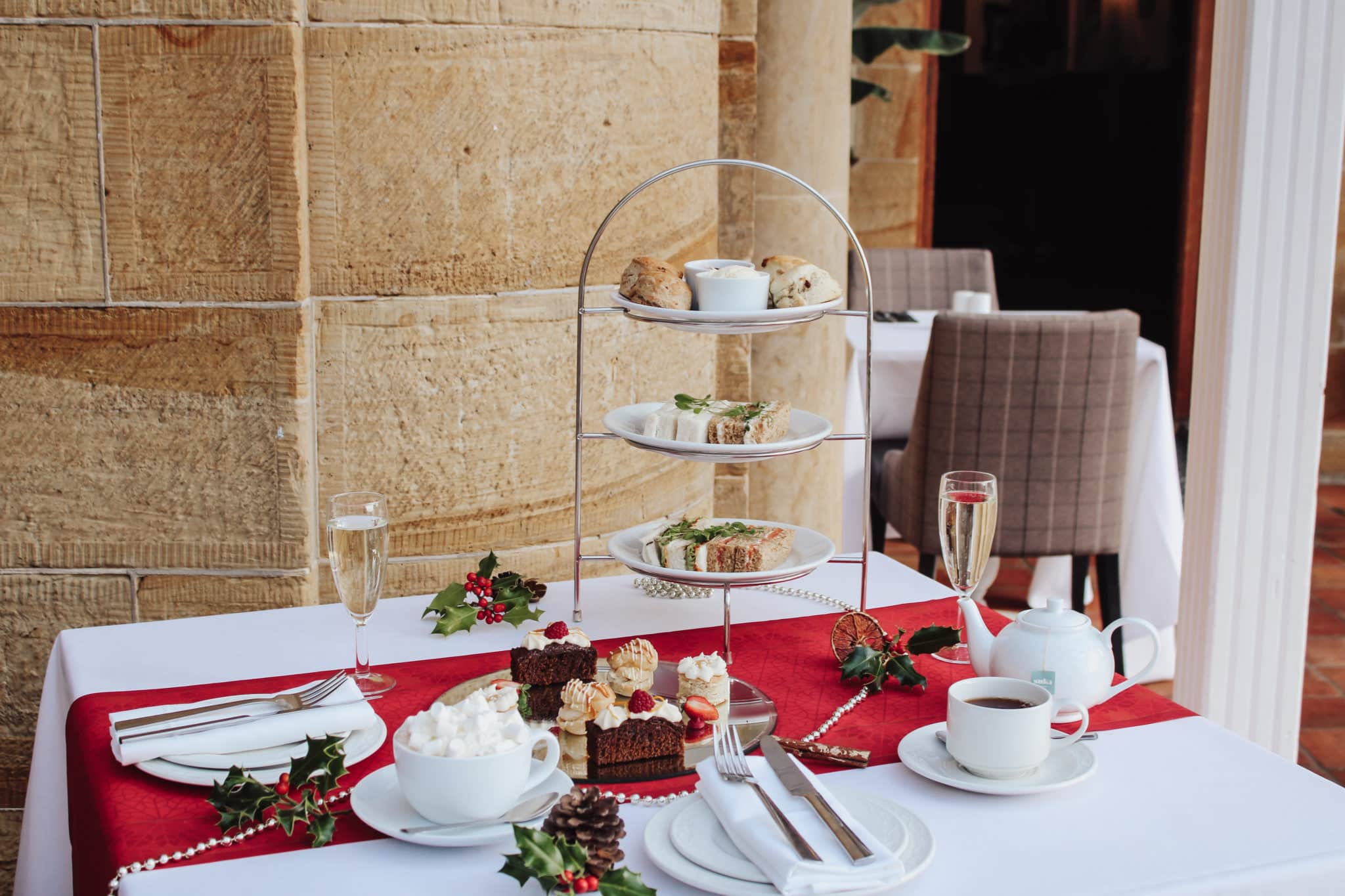 Afternoon Tea for Two with champagne, sandwiches, scones and pastries.