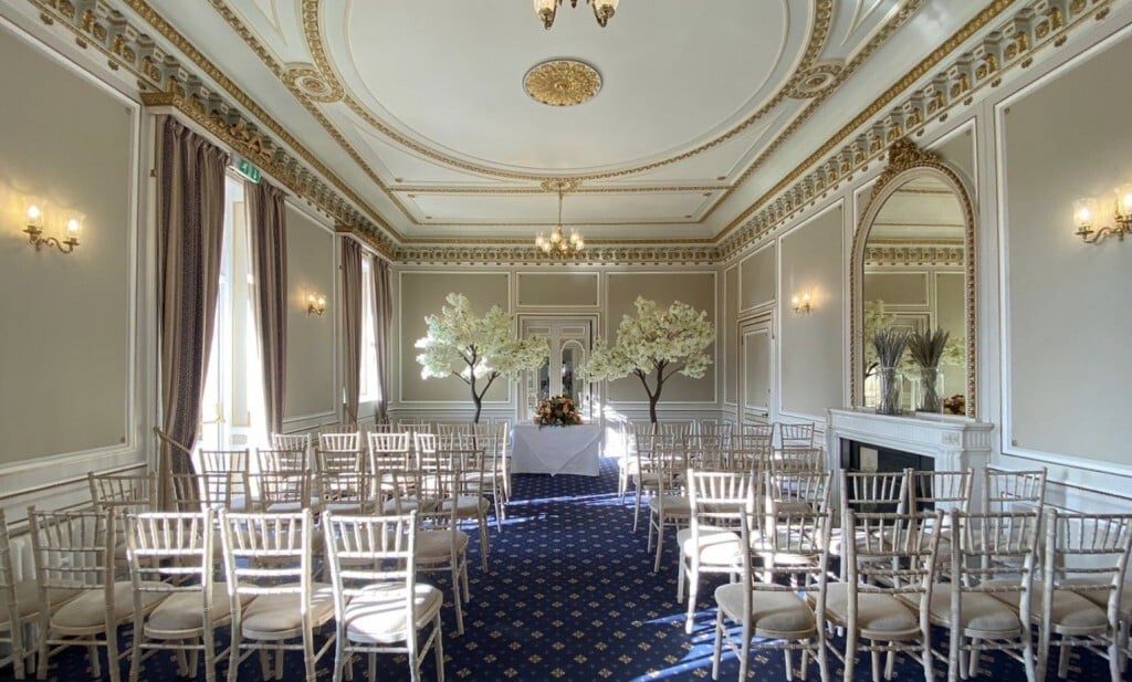 Room prepared for wedding ceremony at Salomons Estate