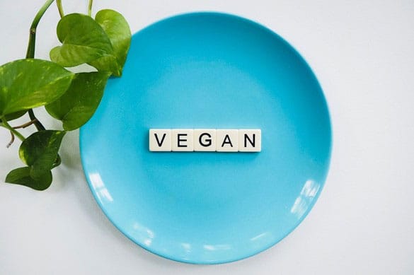 Blue Plate with the word Vegan spelled