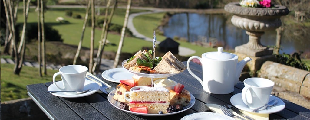 Snack and tea on a table outdoors