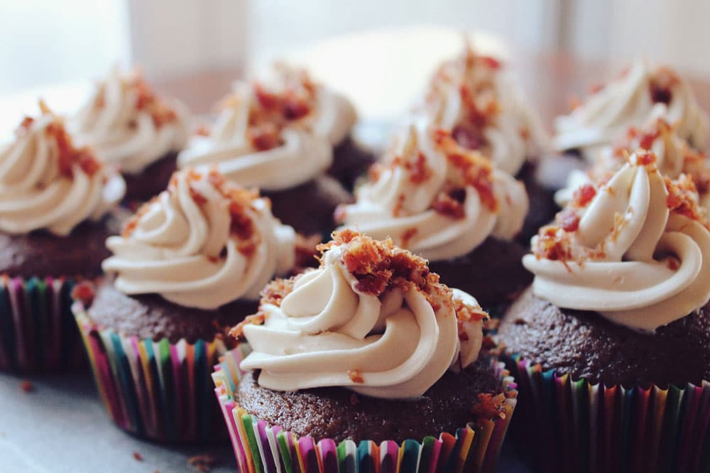 Chocolate cupcakes with white icing