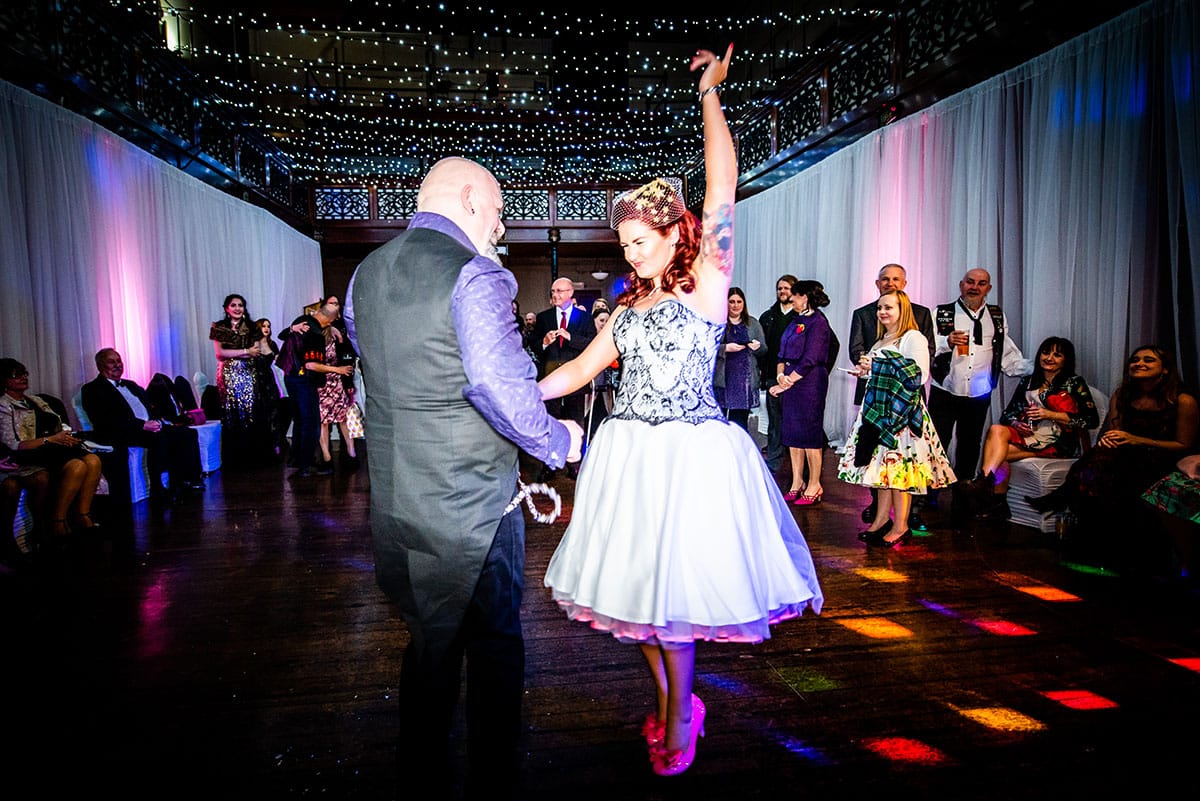 Newly wed couple dancing