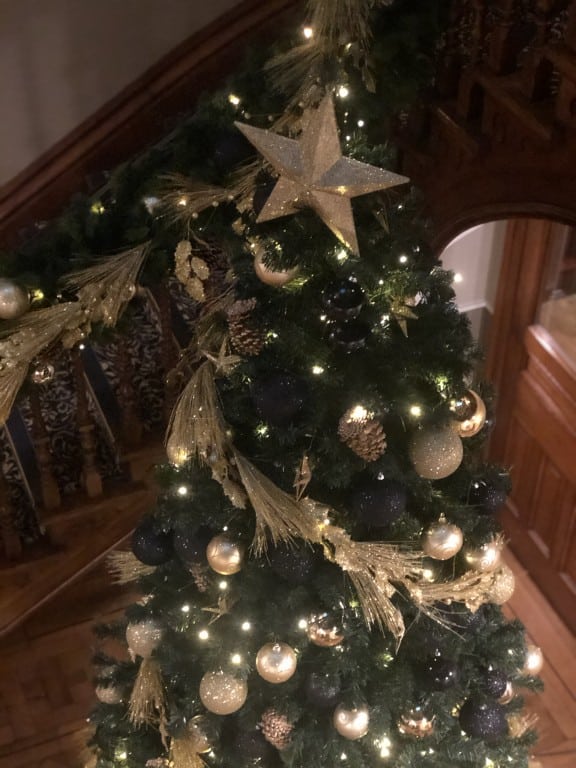 Christmas tree decorated with baubles.