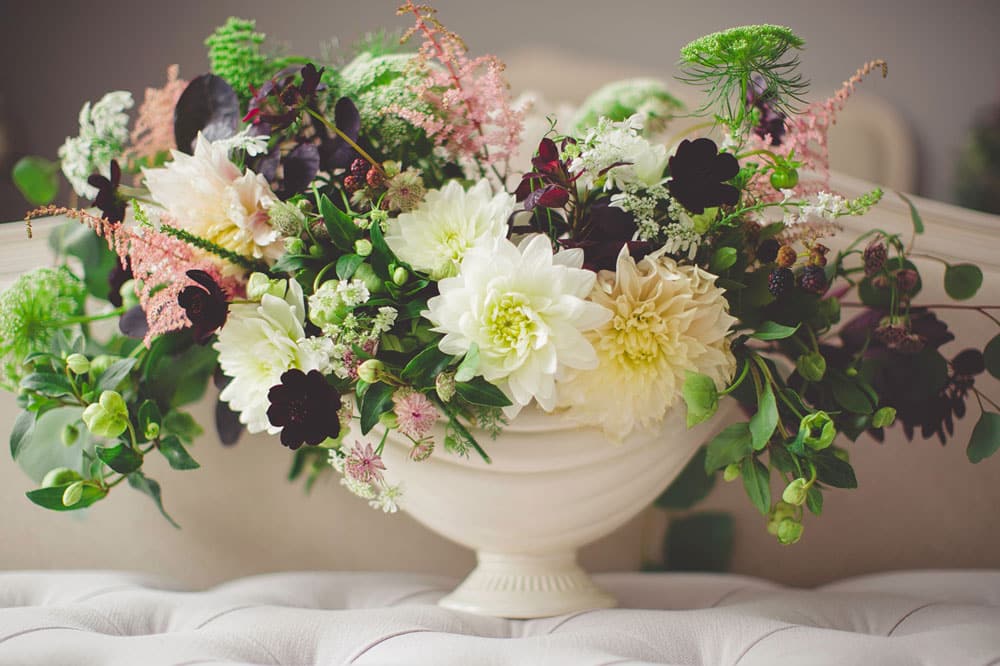 White vase filled with flowers