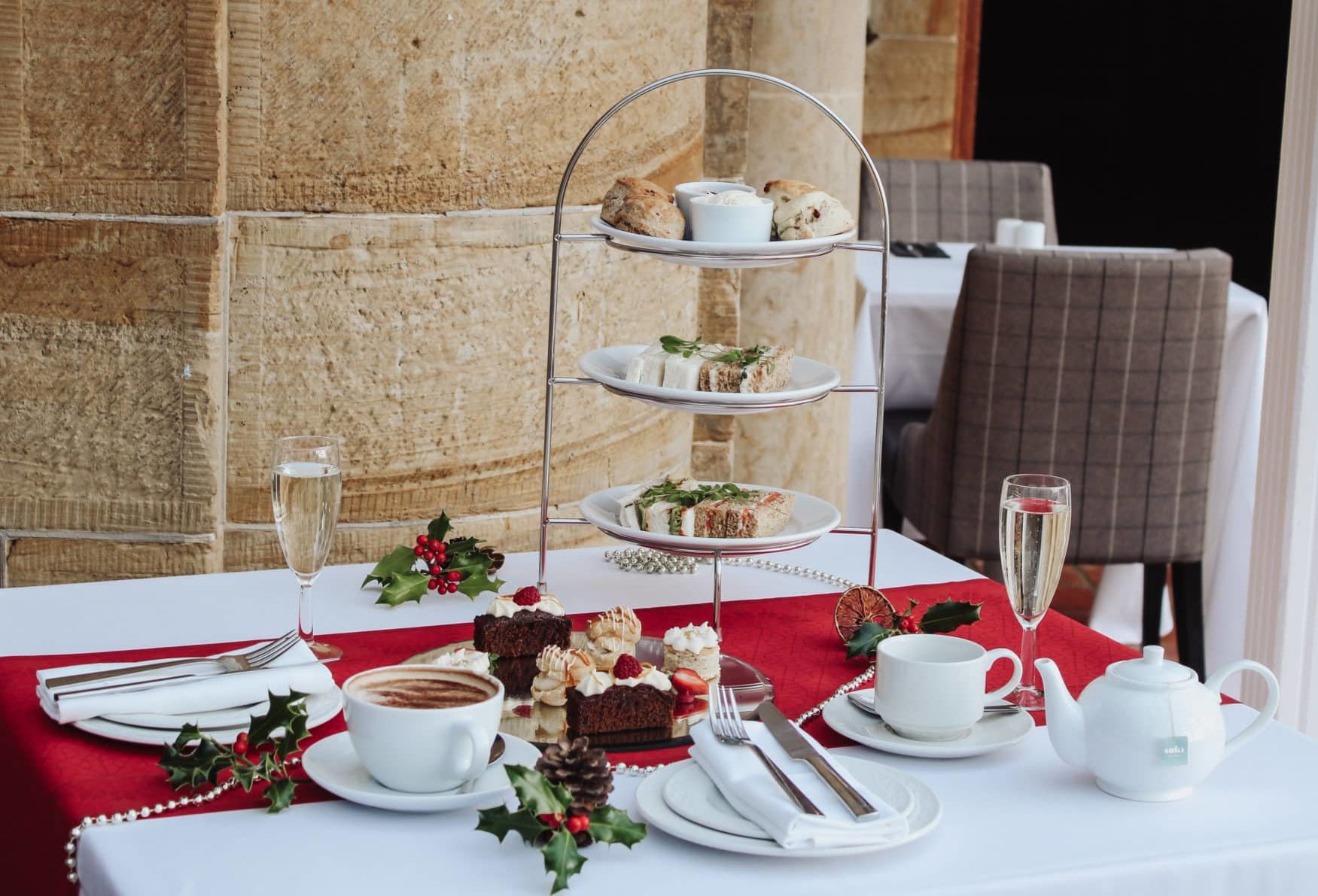 Afternoon tea with prosecco set for two with sandwiches, scones and pastries