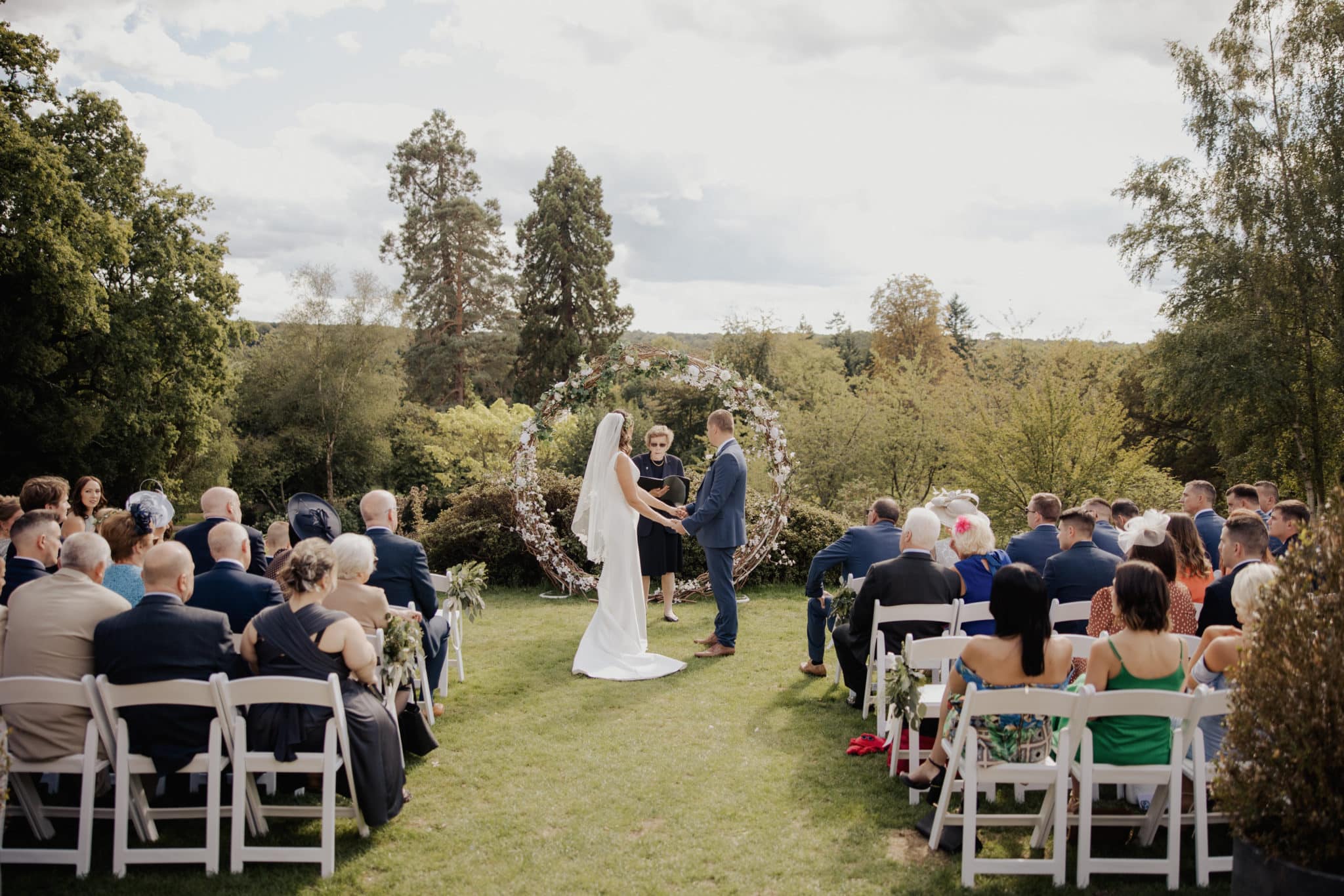 Couple getting married outside Salomons Estate